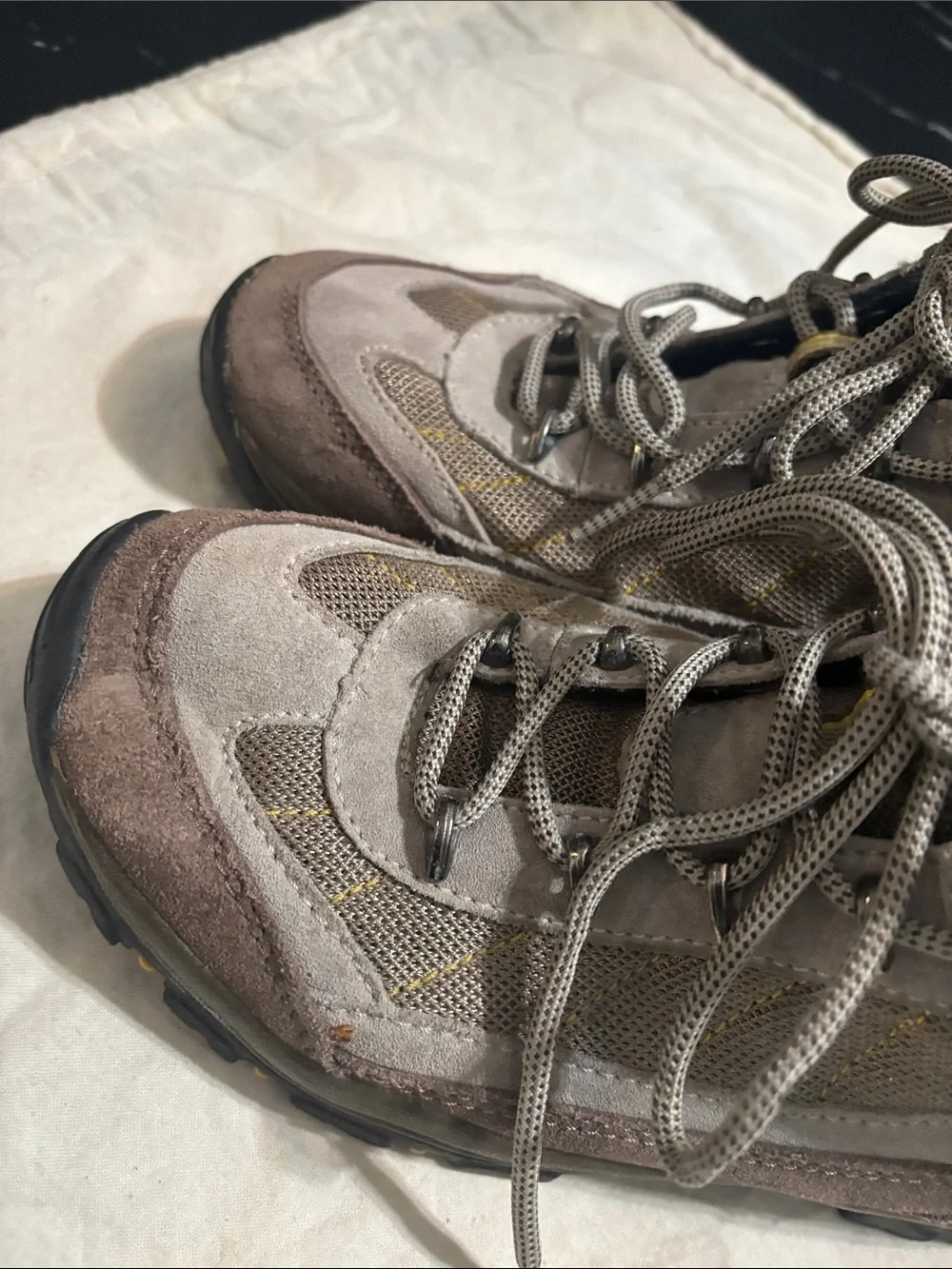 Men's Taupe Suede Hiking Boots with Yellow Trim